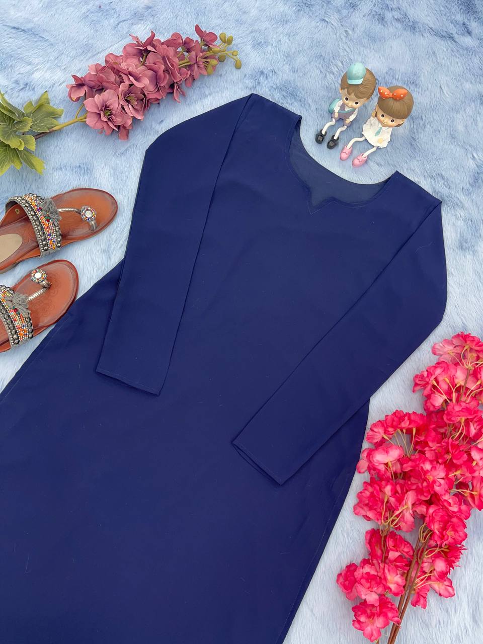 Blue Trendy Printed Straight Kurti - Heavy Soft Faux Georgette