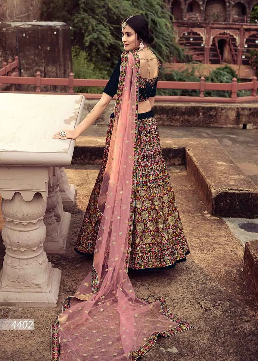 Blue velvet wedding lehenga for bride