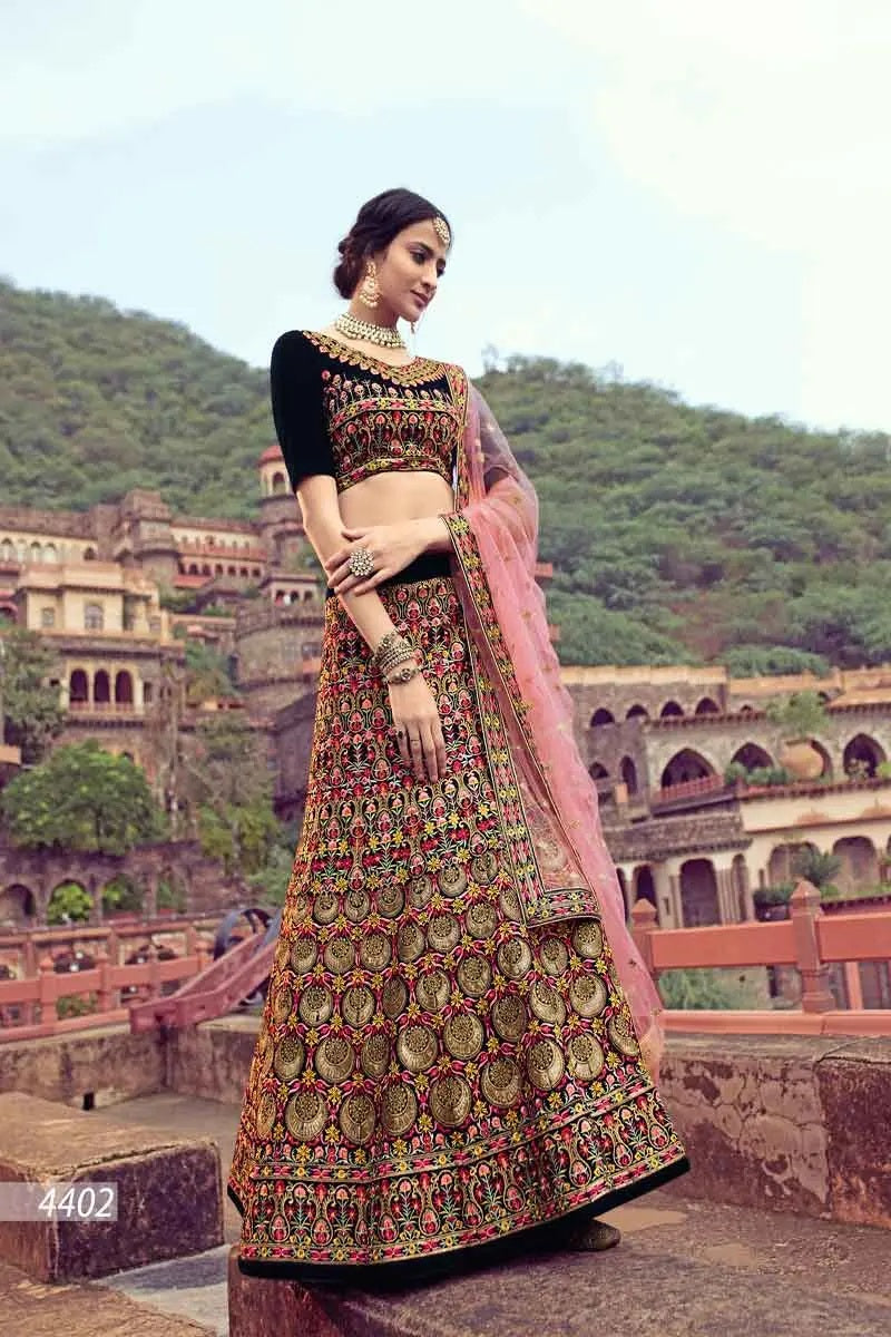 Blue velvet wedding lehenga for bride