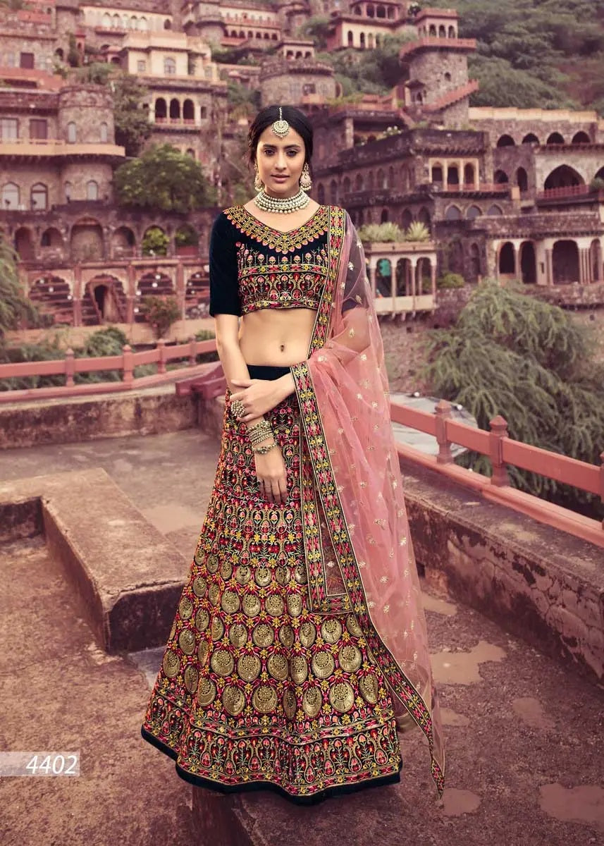 Blue velvet wedding lehenga for bride