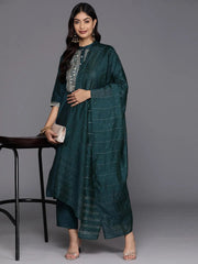 Mameraa Blue Yoke Design Straight Suit With Dupatta