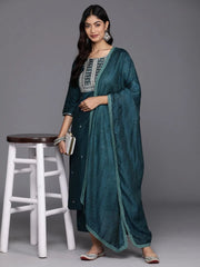 Mameraa Blue Yoke Design Straight Suit With Dupatta - Mameraa
