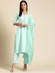 Mameraa Blue Yoke Design Straight Suit With Dupatta - Mameraa