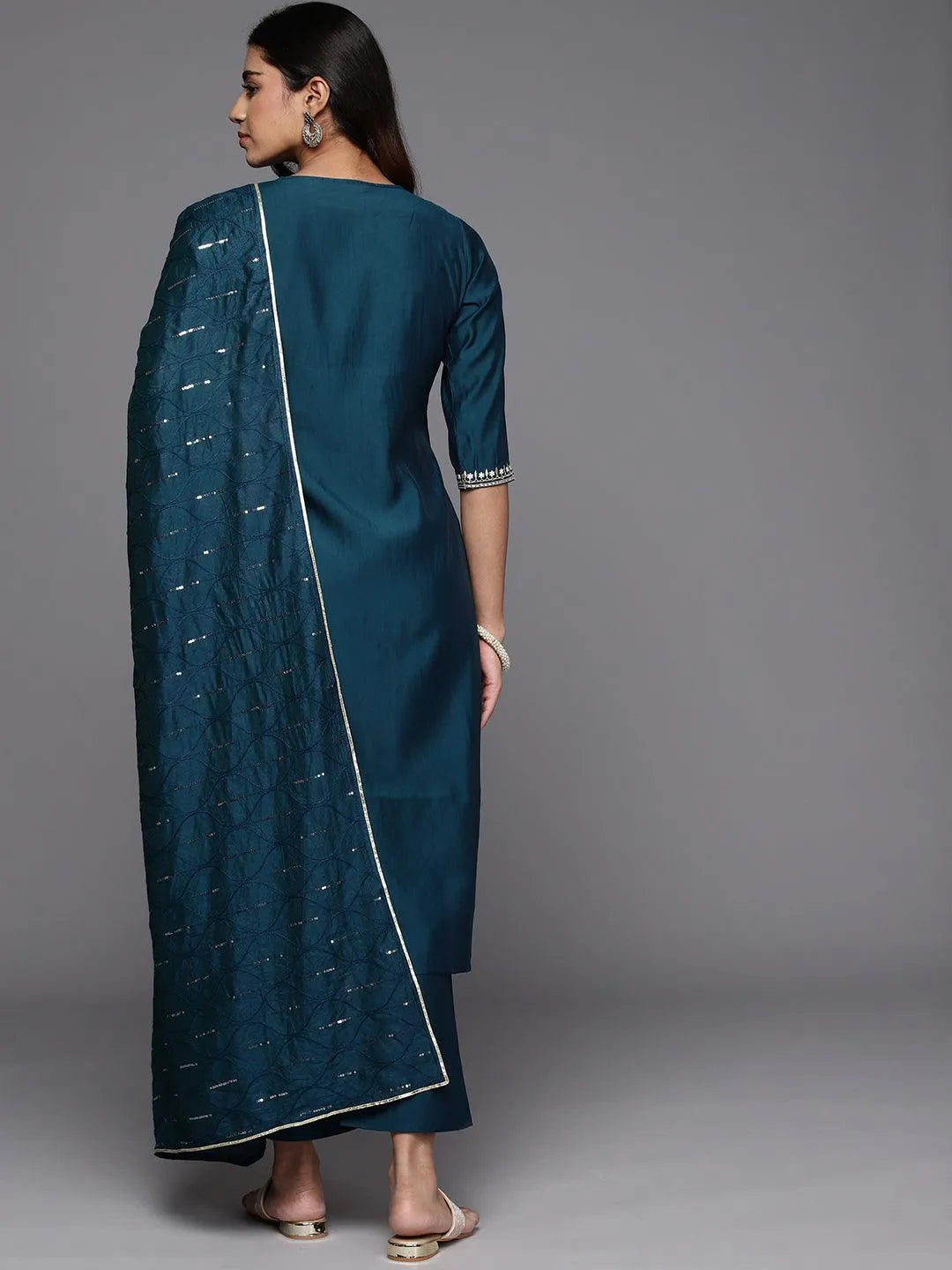 Mameraa Blue Yoke Design Straight Suit With Dupatta