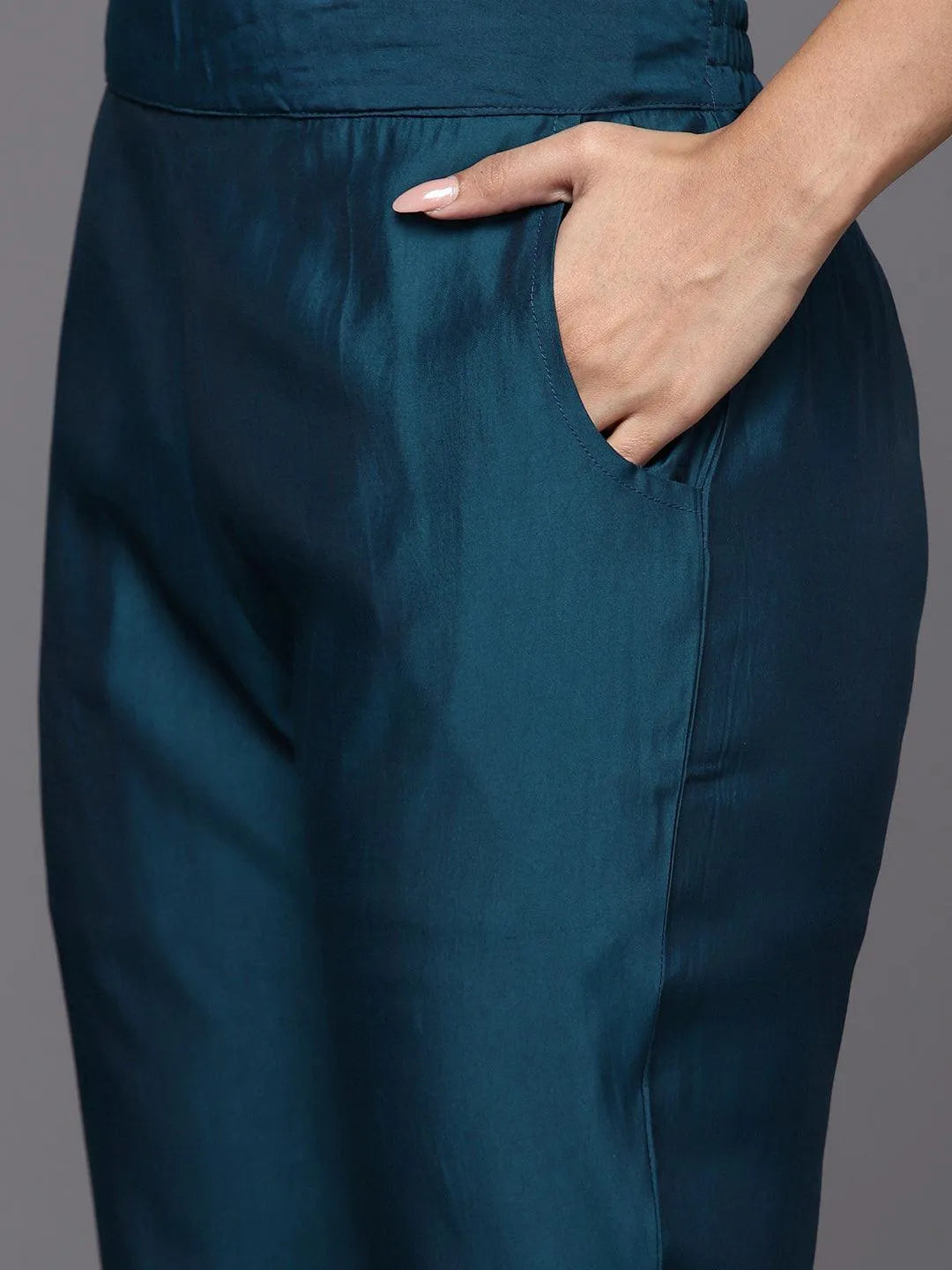 Mameraa Blue Yoke Design Straight Suit With Dupatta