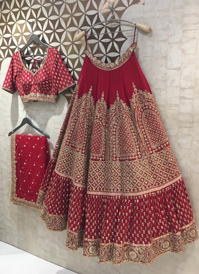 Bluming Faux Georgette Maroon Lehenga Set with Exquisite Sequin & Jari Embroidery