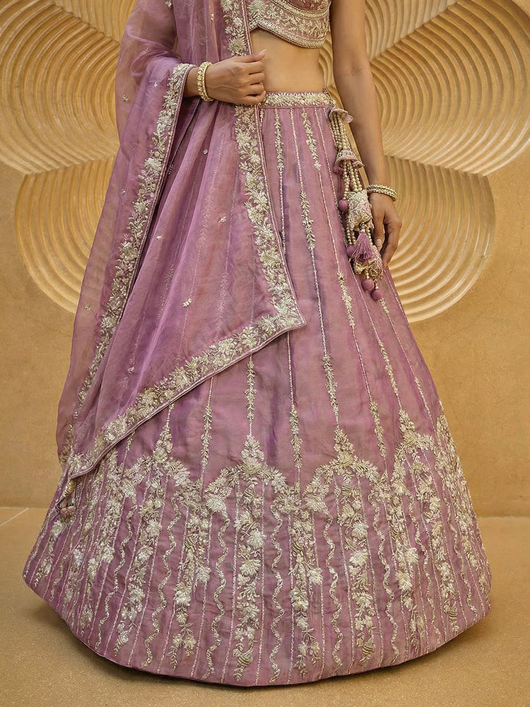 Blush Pink Chiffon Beads & Sequin Embroidered Lehenga Choli Set