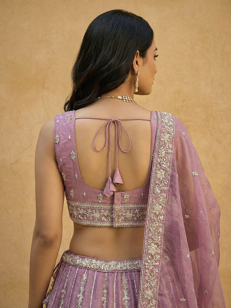 Blush Pink Chiffon Beads & Sequin Embroidered Lehenga Choli Set