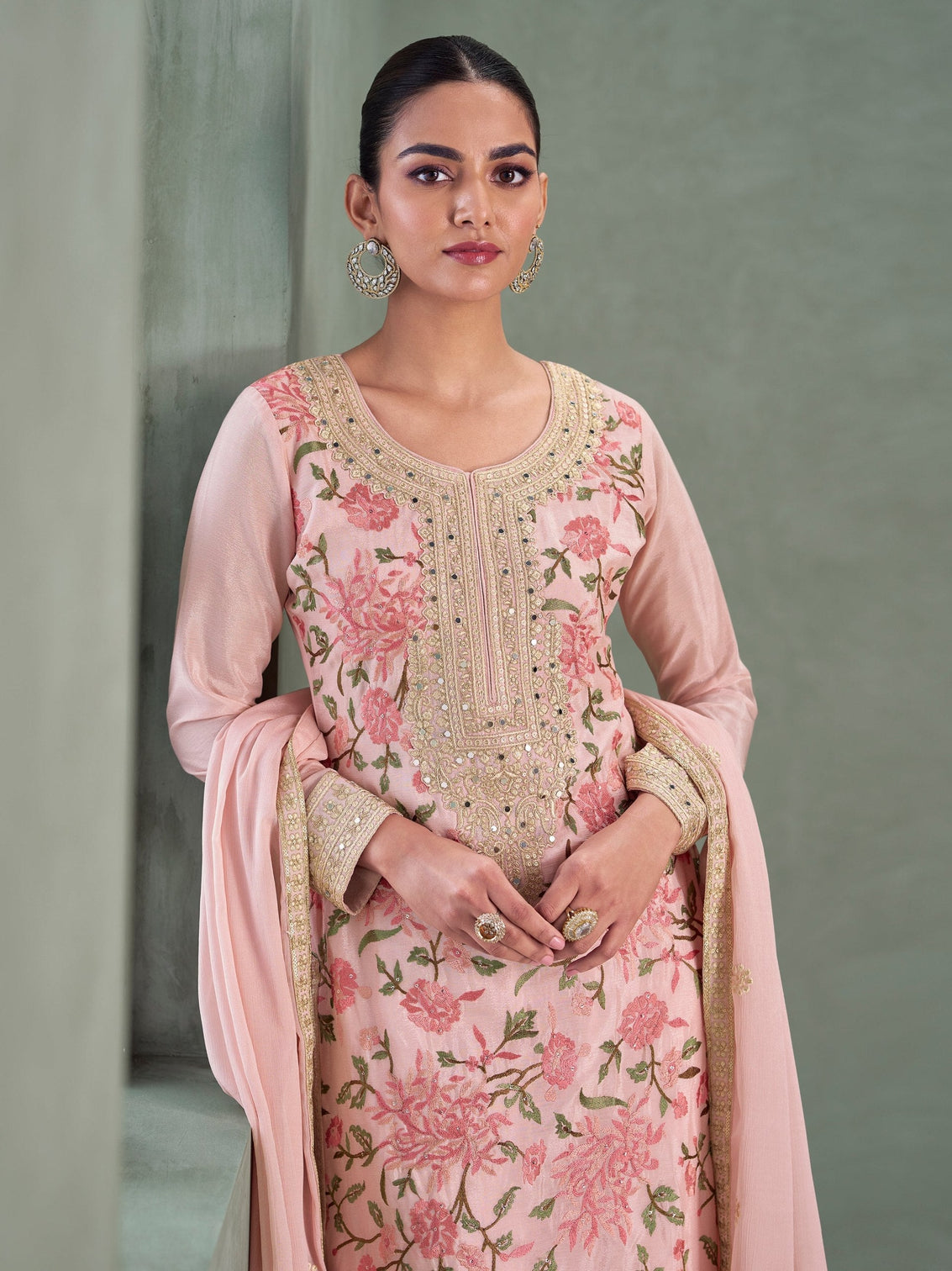 Blush Pink Embroidered Palazzo Set
