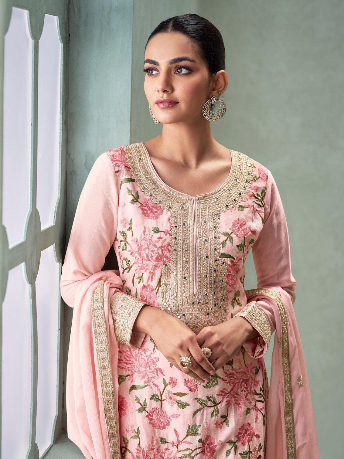 Blush Pink Embroidered Palazzo Set