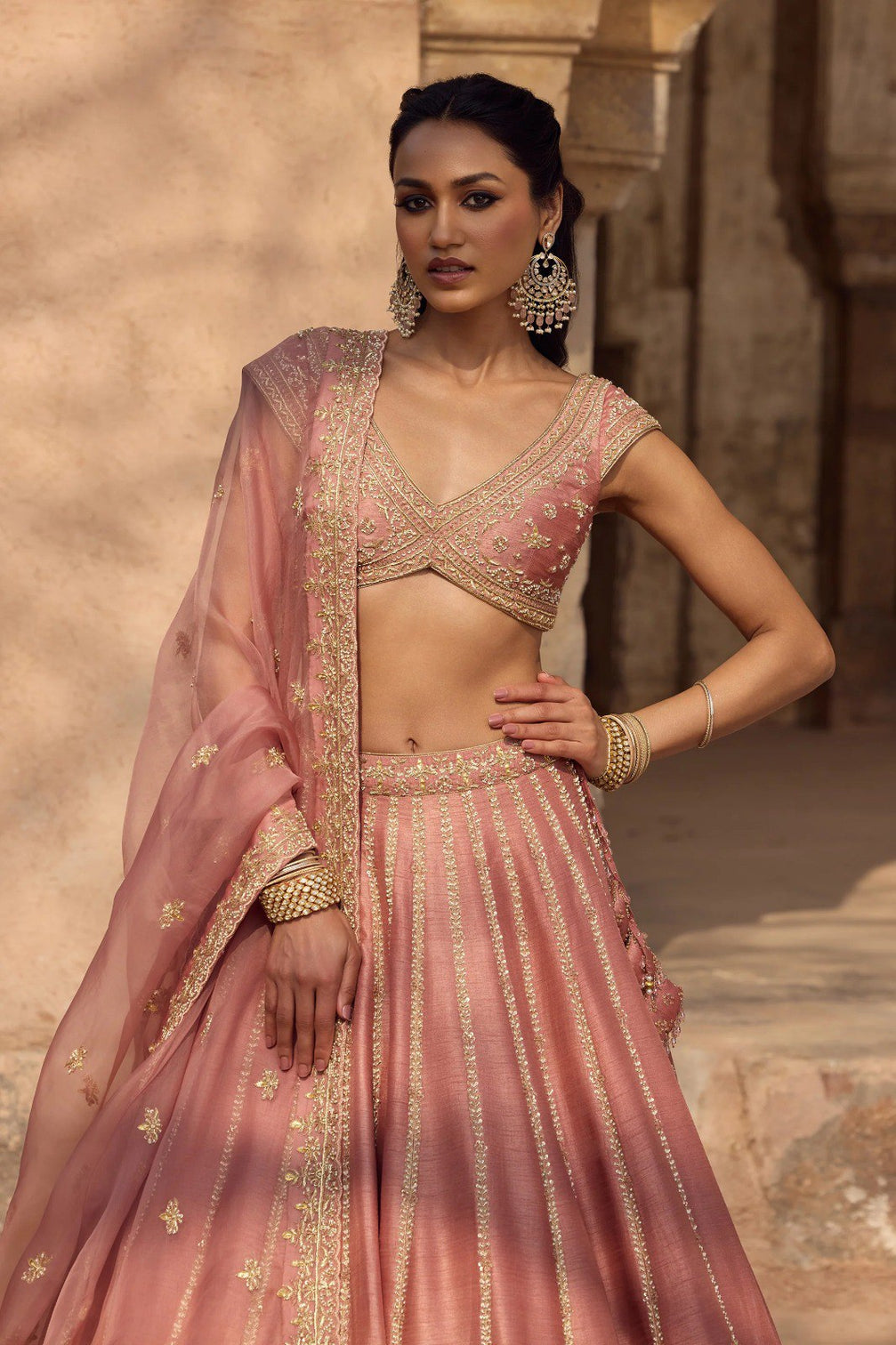Blush pink Fancy Zari Sequin Embroidered Lehenga Set