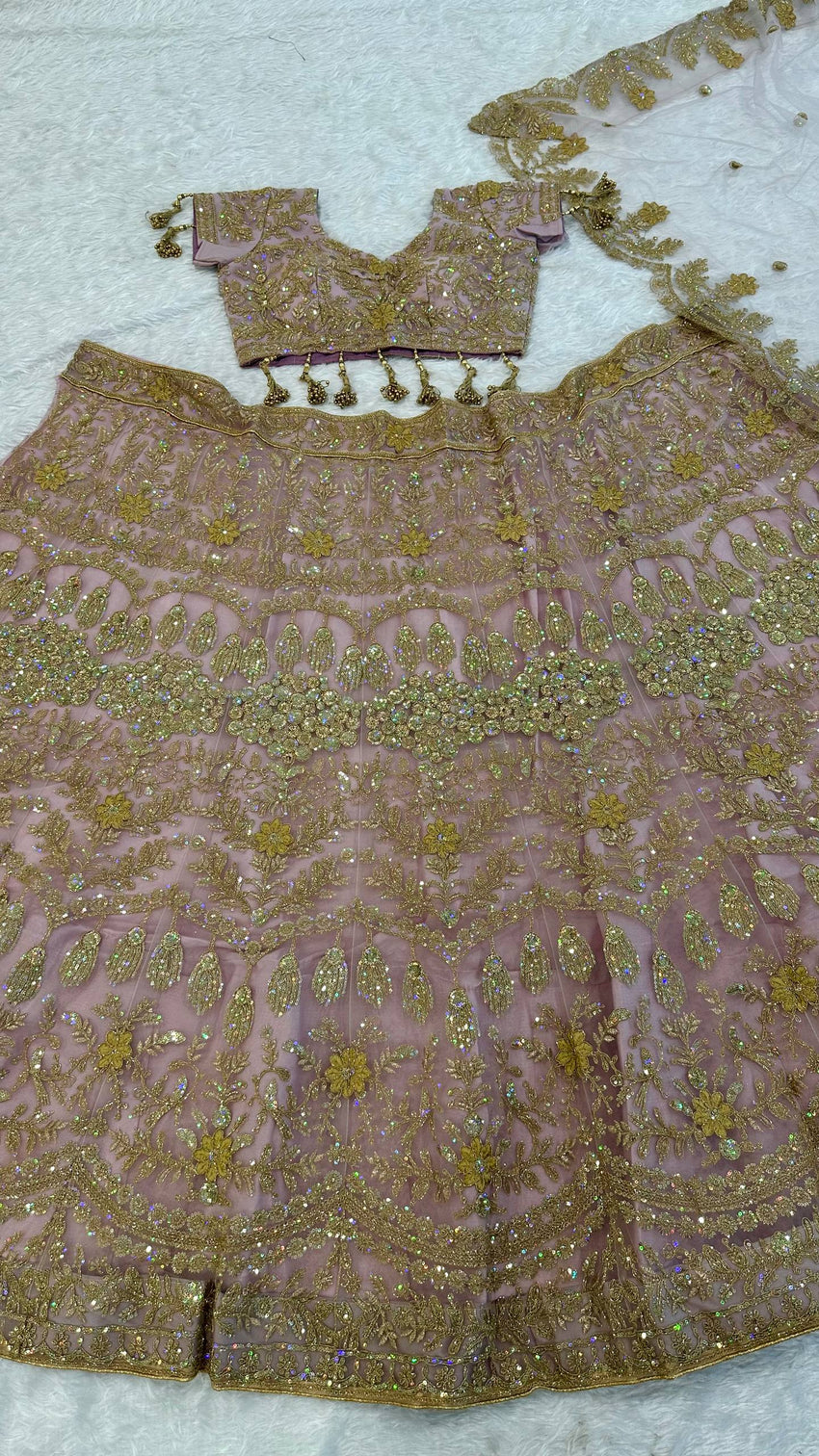Blush Pink Net Lehenga with Dori & Zari Work