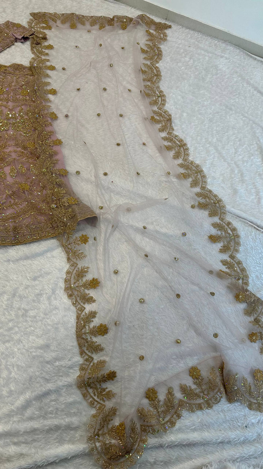 Blush Pink Net Lehenga with Dori & Zari Work