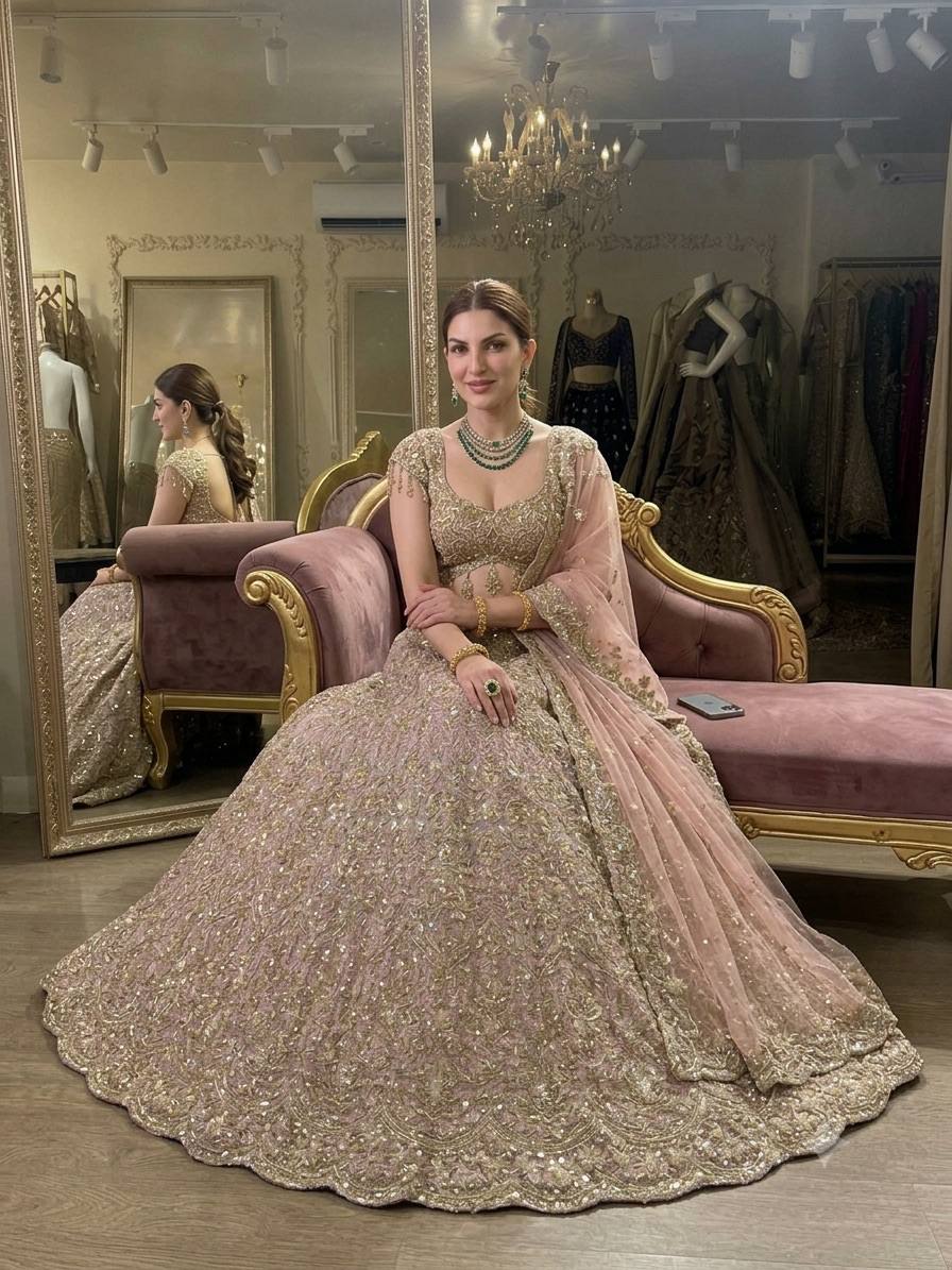 Blush Pink Net Lehenga with Dori & Zari Work