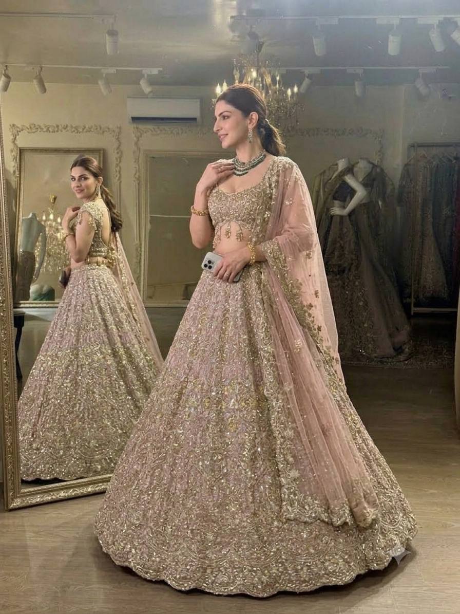 Blush Pink Net Lehenga with Dori & Zari Work