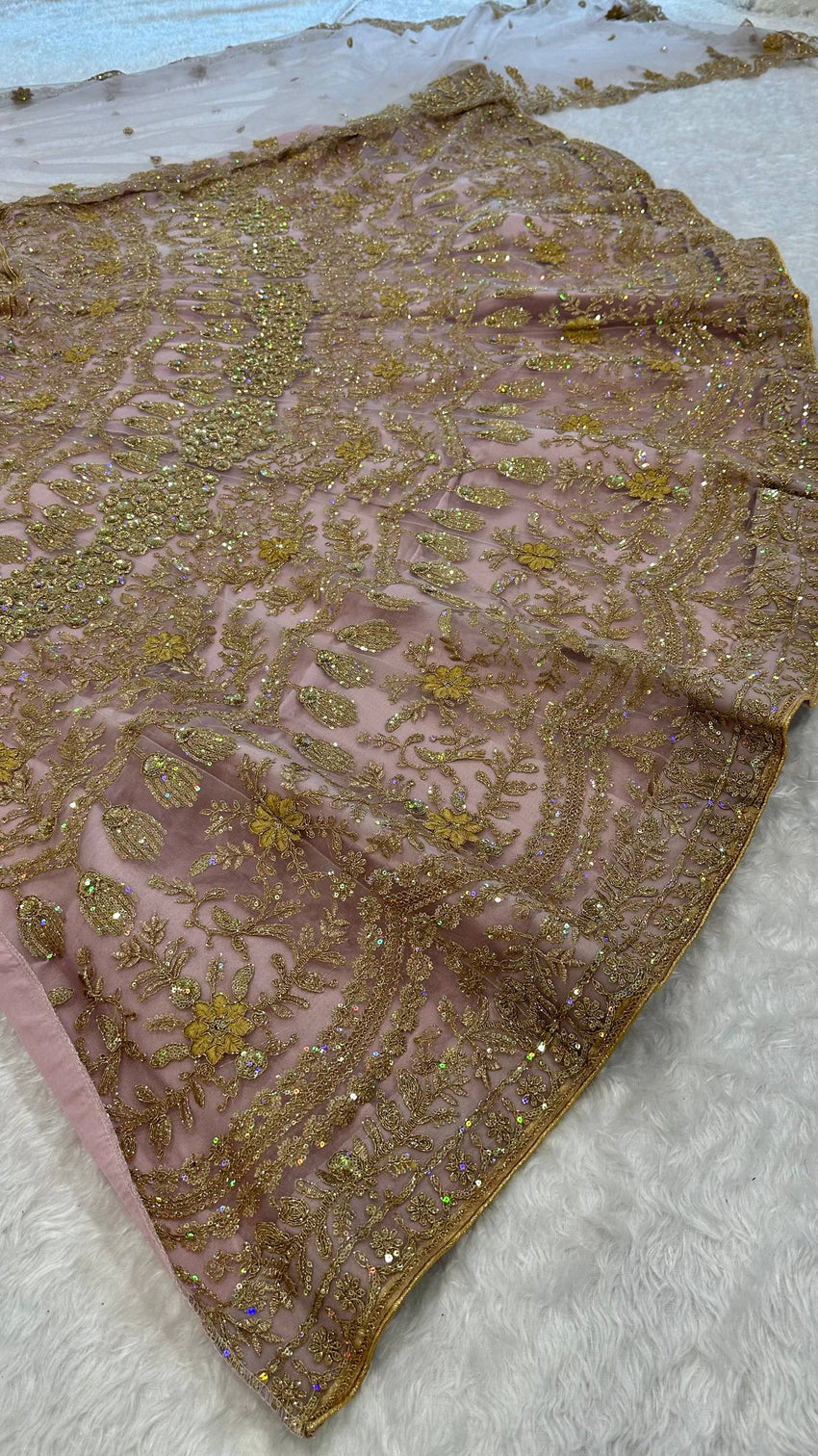 Blush Pink Net Lehenga with Dori & Zari Work