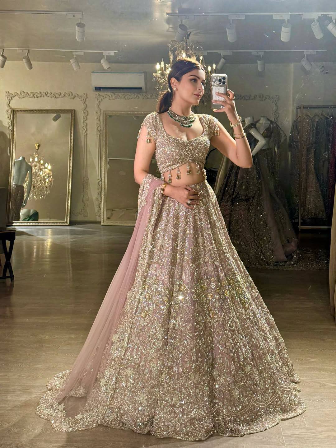 Blush Pink Net Lehenga with Dori & Zari Work