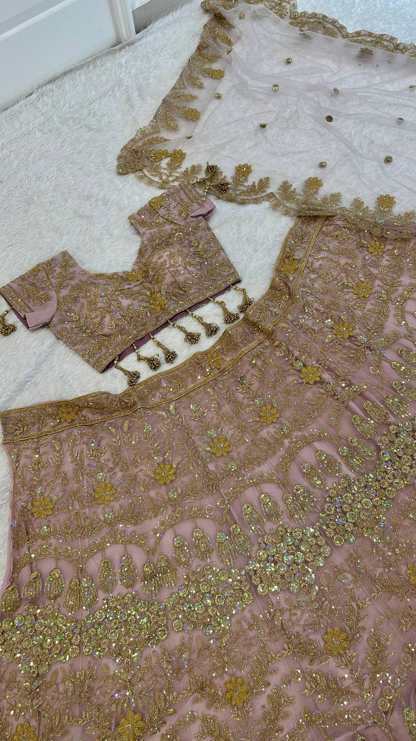 Blush Pink Net Lehenga with Dori & Zari Work