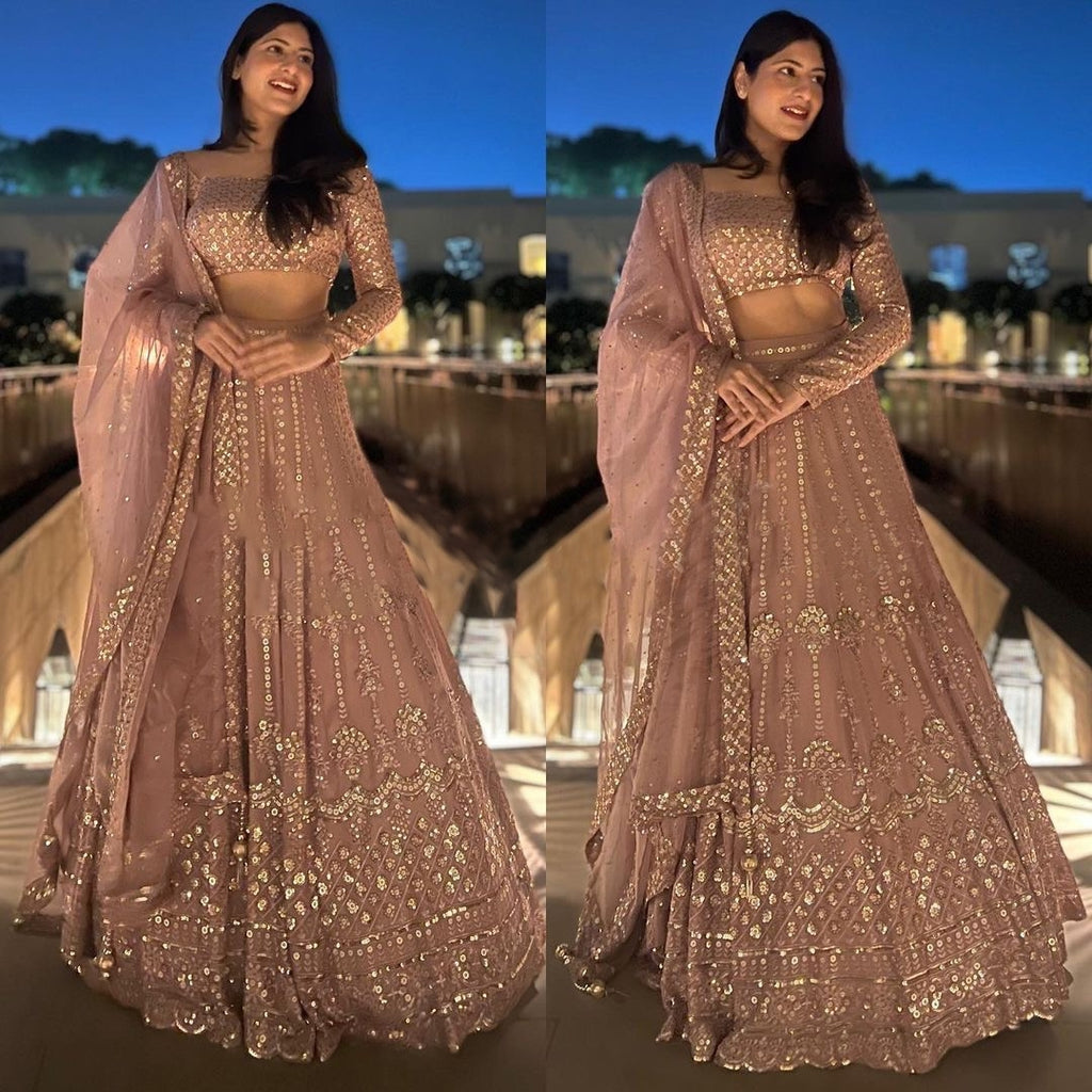 Blushing Elegance Peach Georgette Designer Lehenga with Sparkly Sequence Work