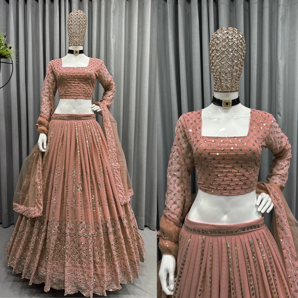 Blushing Elegance Peach Georgette Designer Lehenga with Sparkly Sequence Work