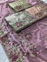Blue Soft Silk Saree with Heavy Embroidered Blouse for Bridal Functions