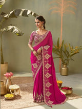 Pink Hot Kasva Silk Saree Collection with Gota Patti Work