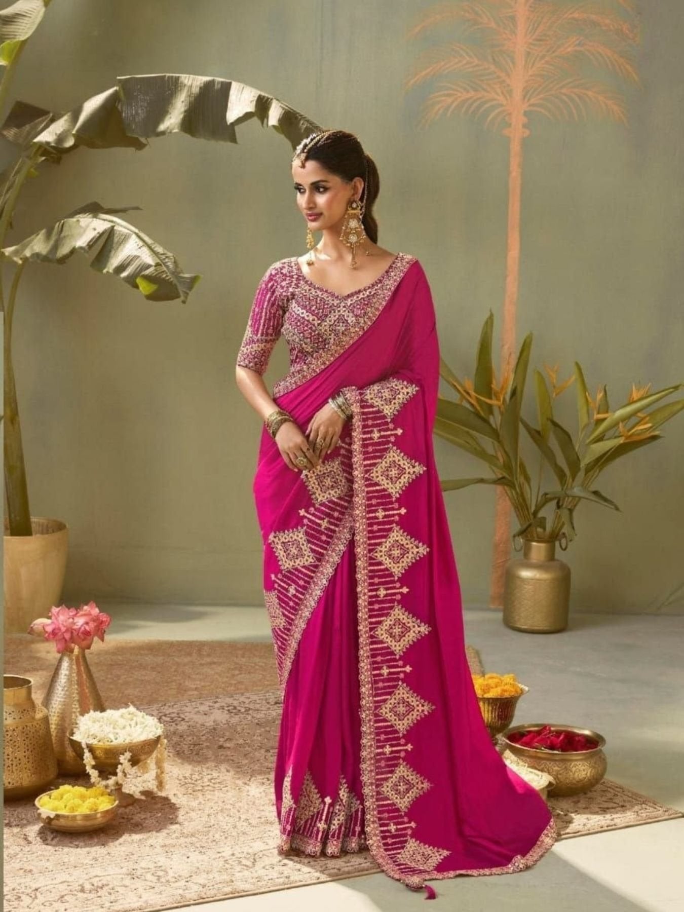 Pink Hot Kasva Silk Saree Collection with Gota Patti Work