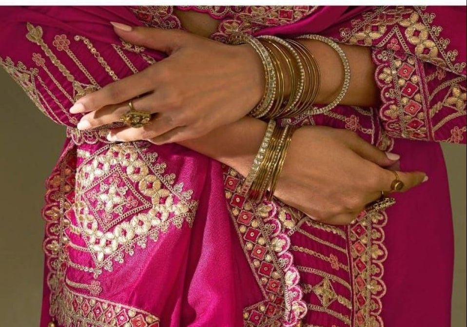 Pink Hot Kasva Silk Saree Collection with Gota Patti Work