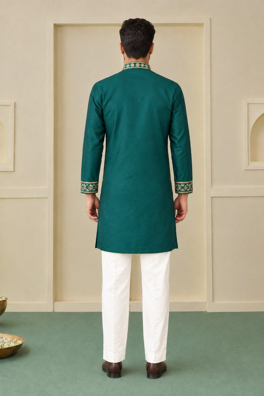 Bottle Green Silk Kurta Pant Set