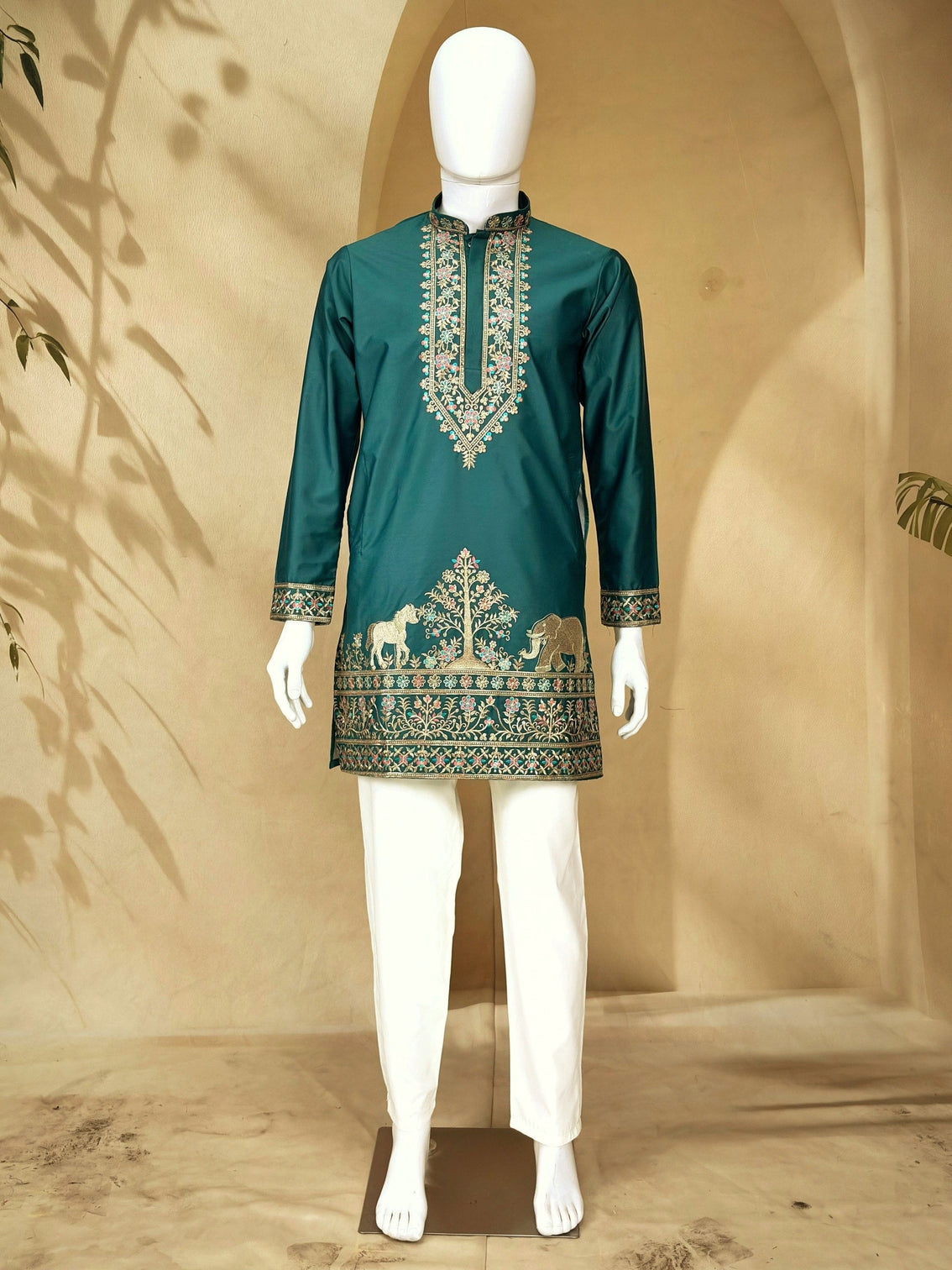 Bottle Green Silk Kurta Pant Set