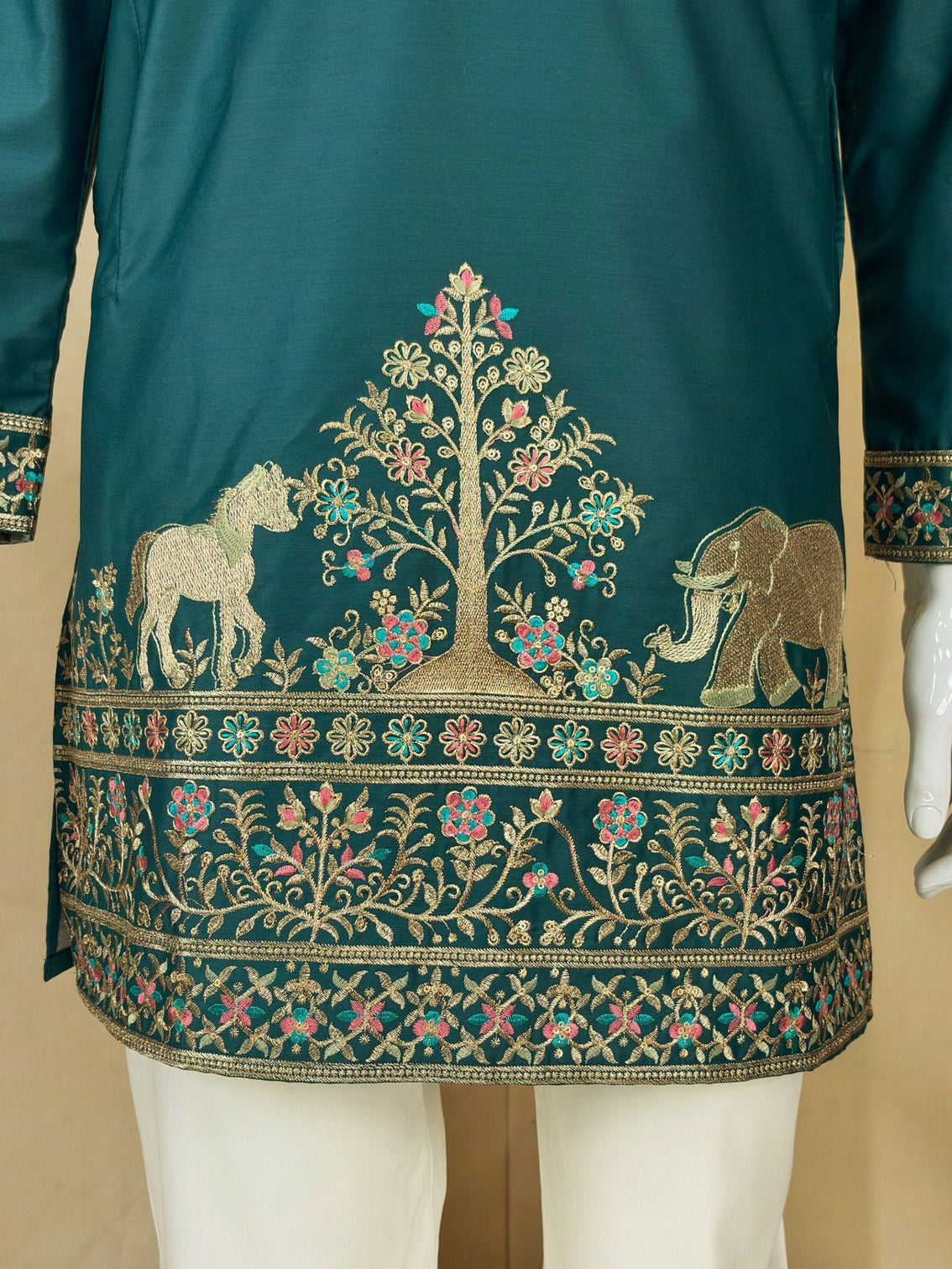 Bottle Green Silk Kurta Pant Set