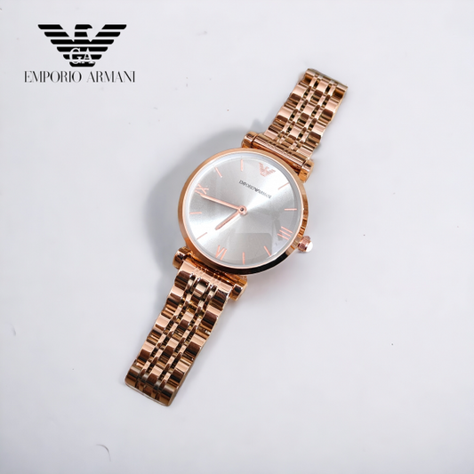 Branded Emporio Armani Clasc White Dial Rose Gold Women's Watch