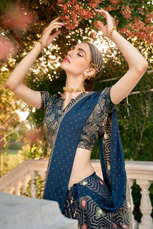 Admiral Blue Brasso Saree