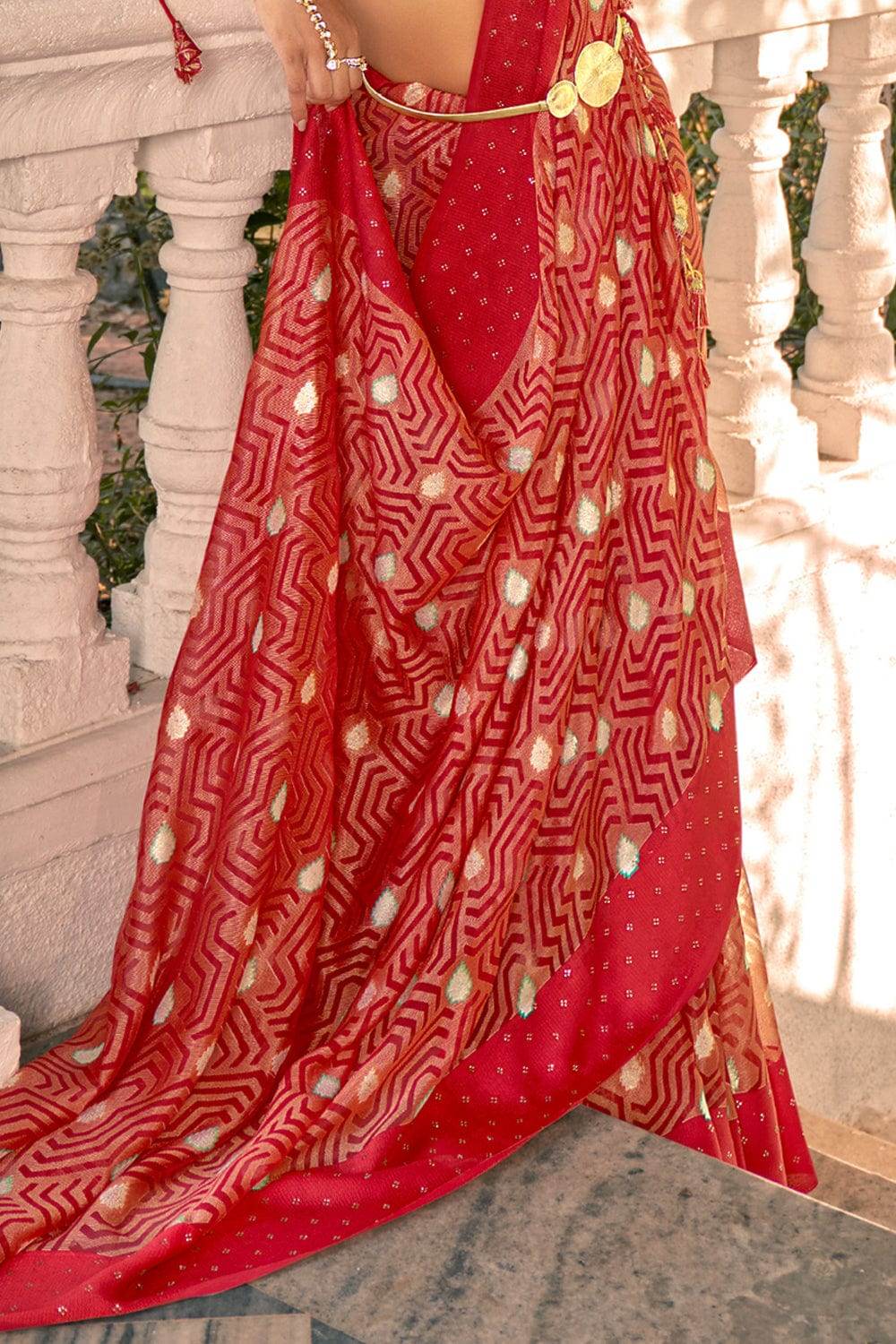 Crimson Red Brasso Saree
