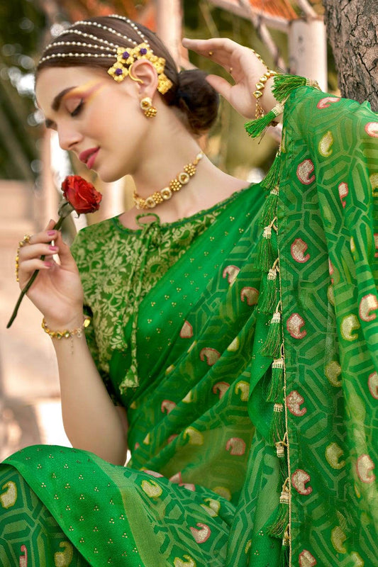 Lawn Green Brasso Saree