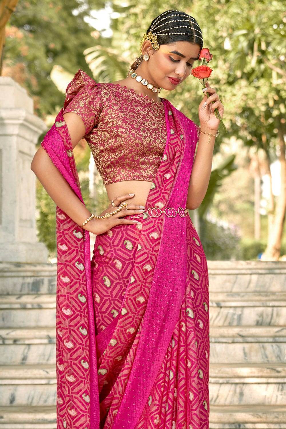 Punch Pink Brasso Saree