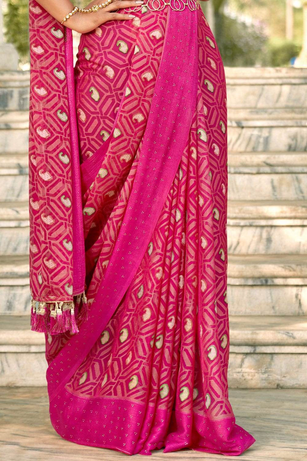 Punch Pink Brasso Saree