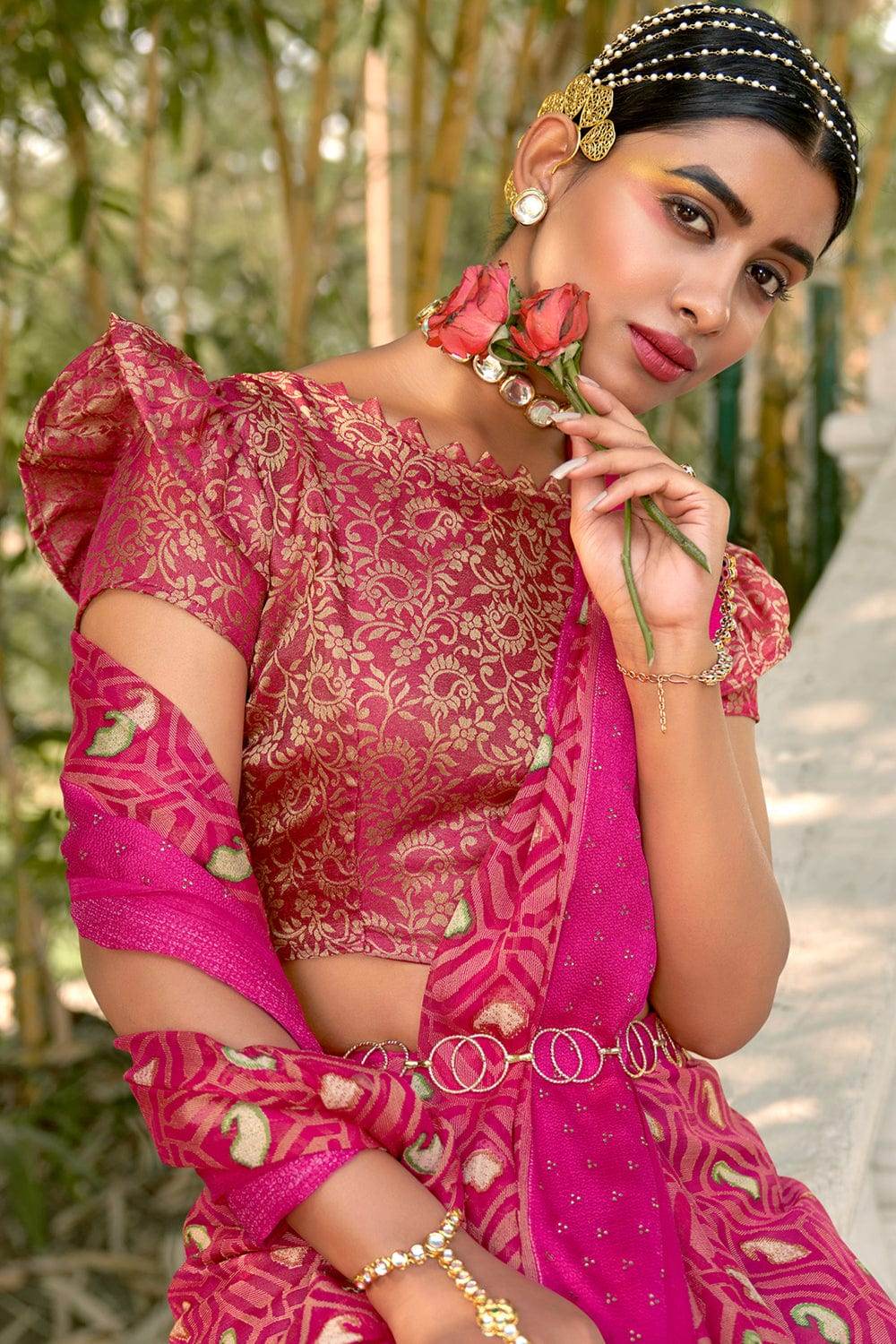 Punch Pink Brasso Saree