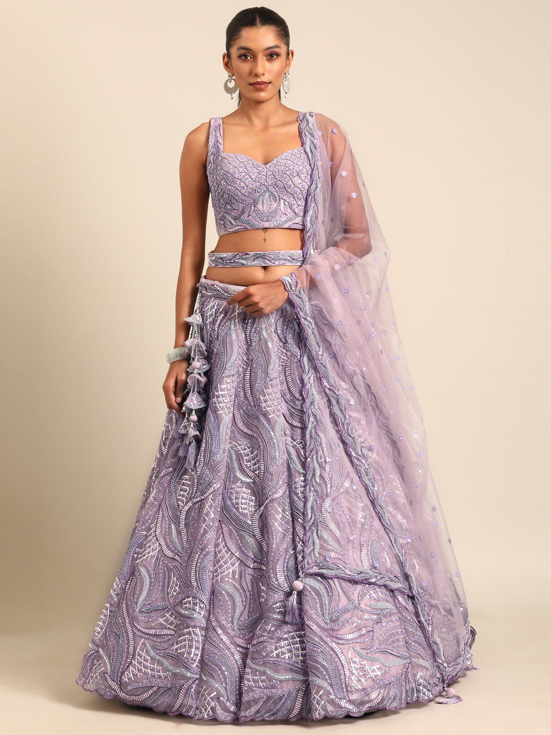 Breathtaking Lavender Net Lehenga Choli Set with Zarkan & Sequin Embroidery