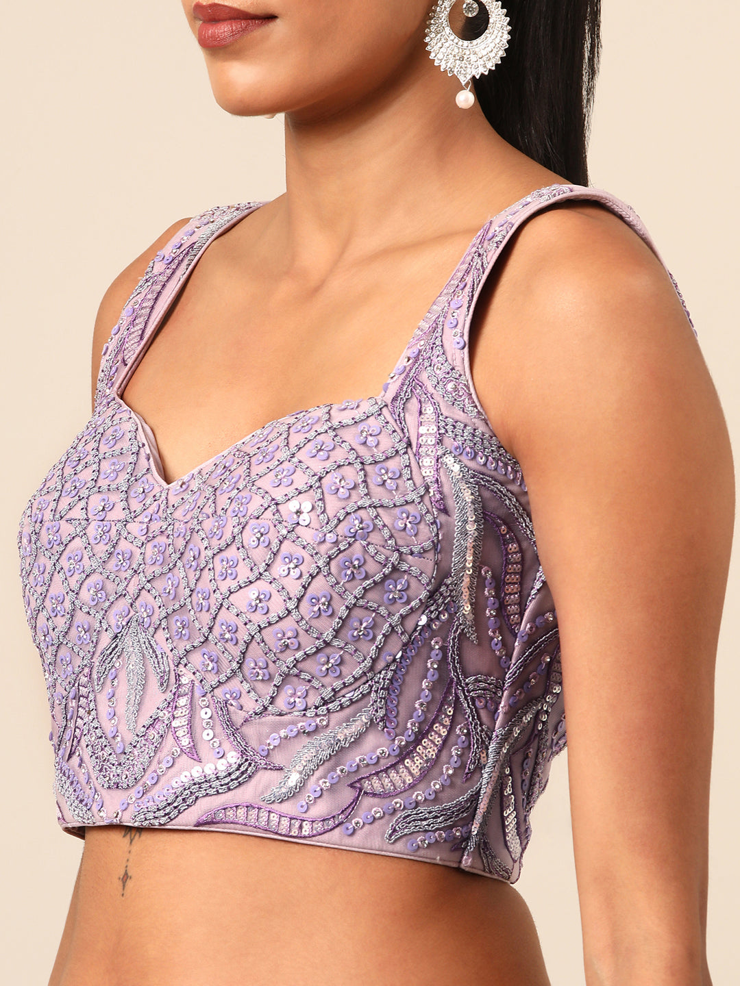 Breathtaking Lavender Net Lehenga Choli Set with Zarkan & Sequin Embroidery