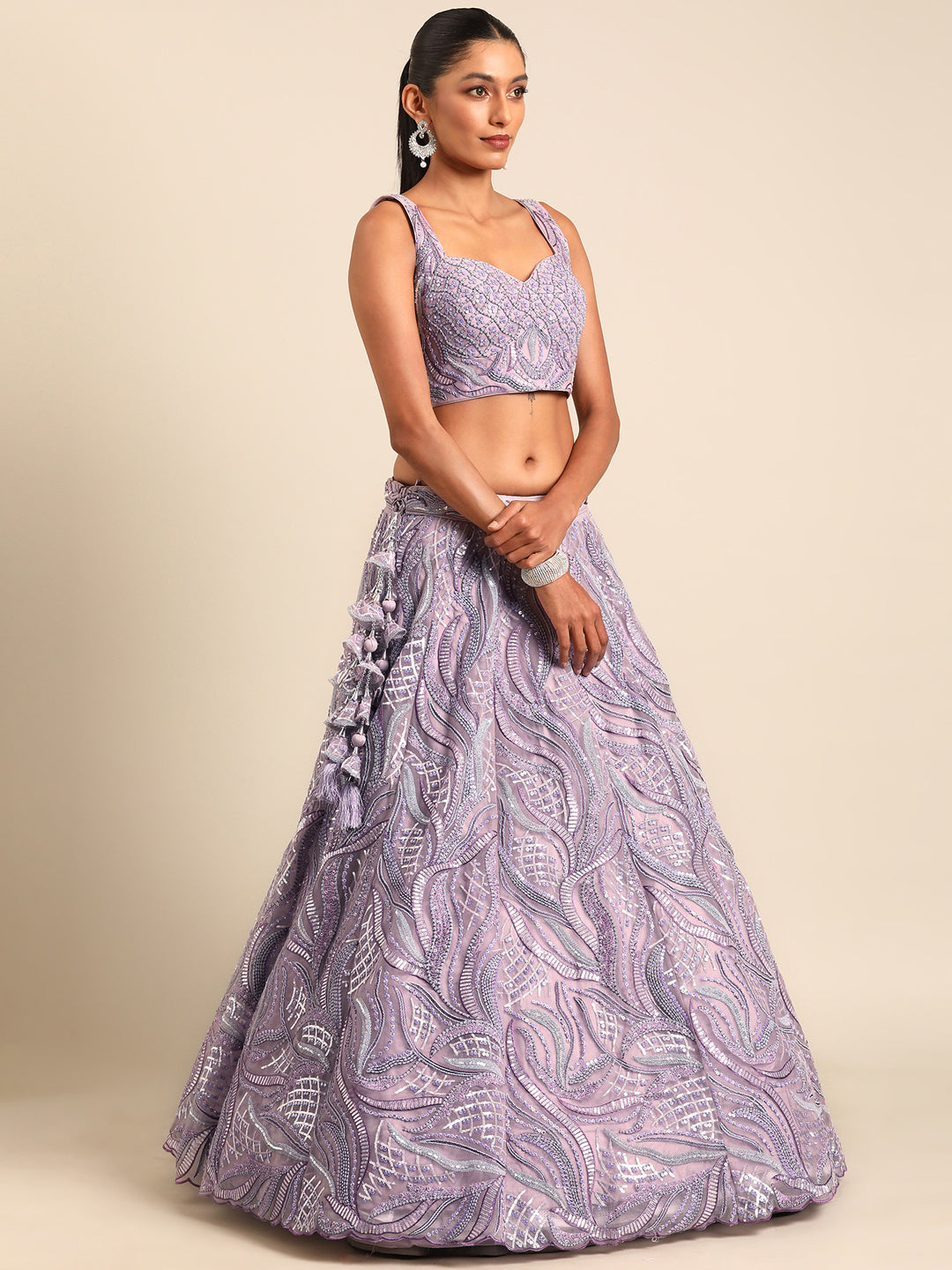 Breathtaking Lavender Net Lehenga Choli Set with Zarkan & Sequin Embroidery