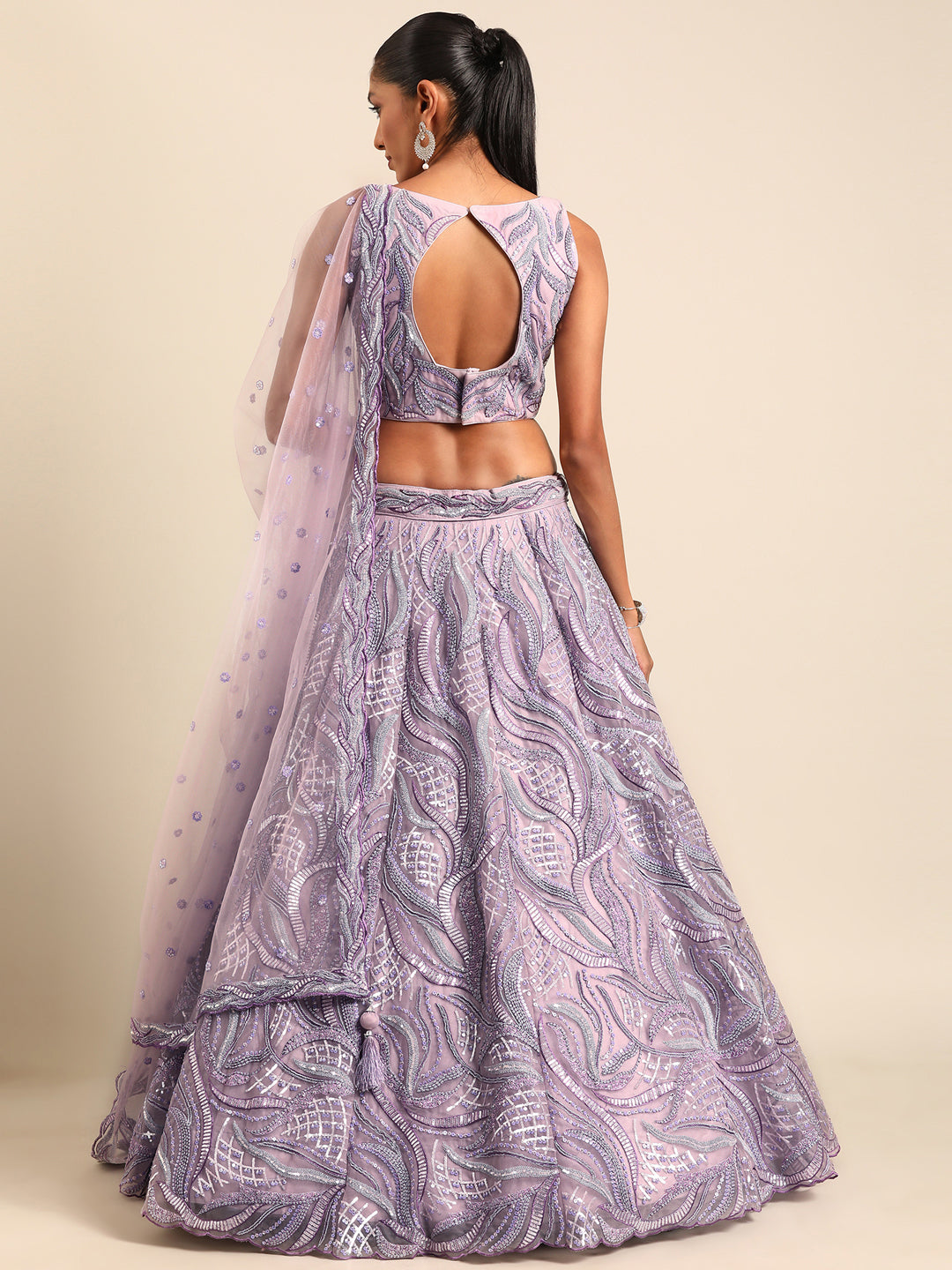 Breathtaking Lavender Net Lehenga Choli Set with Zarkan & Sequin Embroidery