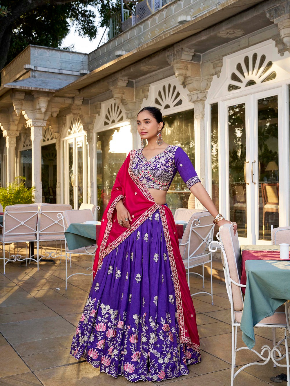 Purple vichitra silk lehenga choli with sequins thread embroidery