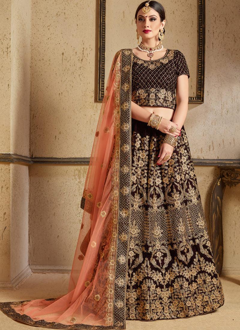 Bridal Wear Maroon Color Velvet Base Embroider Lehenga Choli