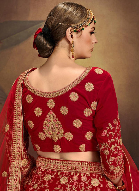 Bridal Wear Red Color Velvet Heavy Embroidered Designer Lehenga Choli