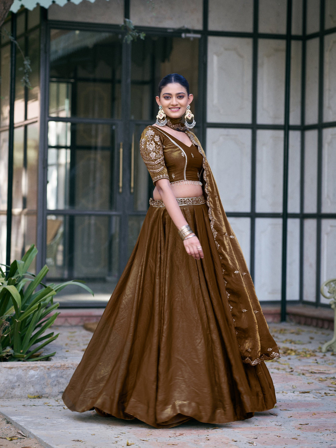 Brown color wedding wear fendi lehenga choli