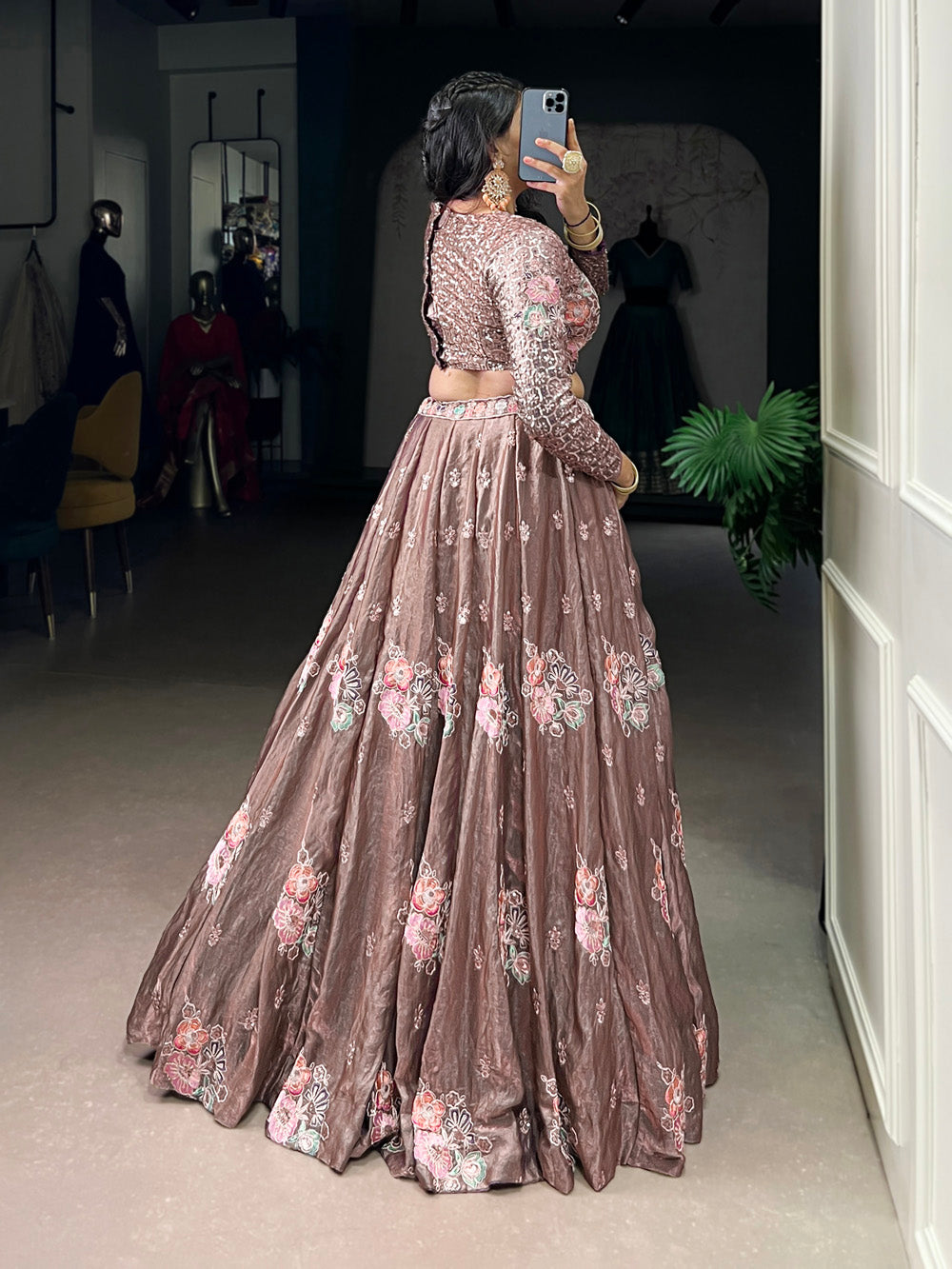 Onion color fendi co ord set with sequins thread embroidery work