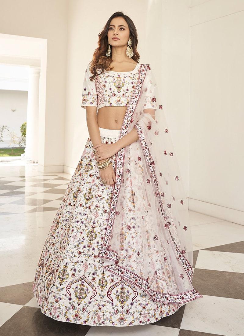 Bridesmaid Heavy Thread With Sequins Work White Color Lehenga Choli