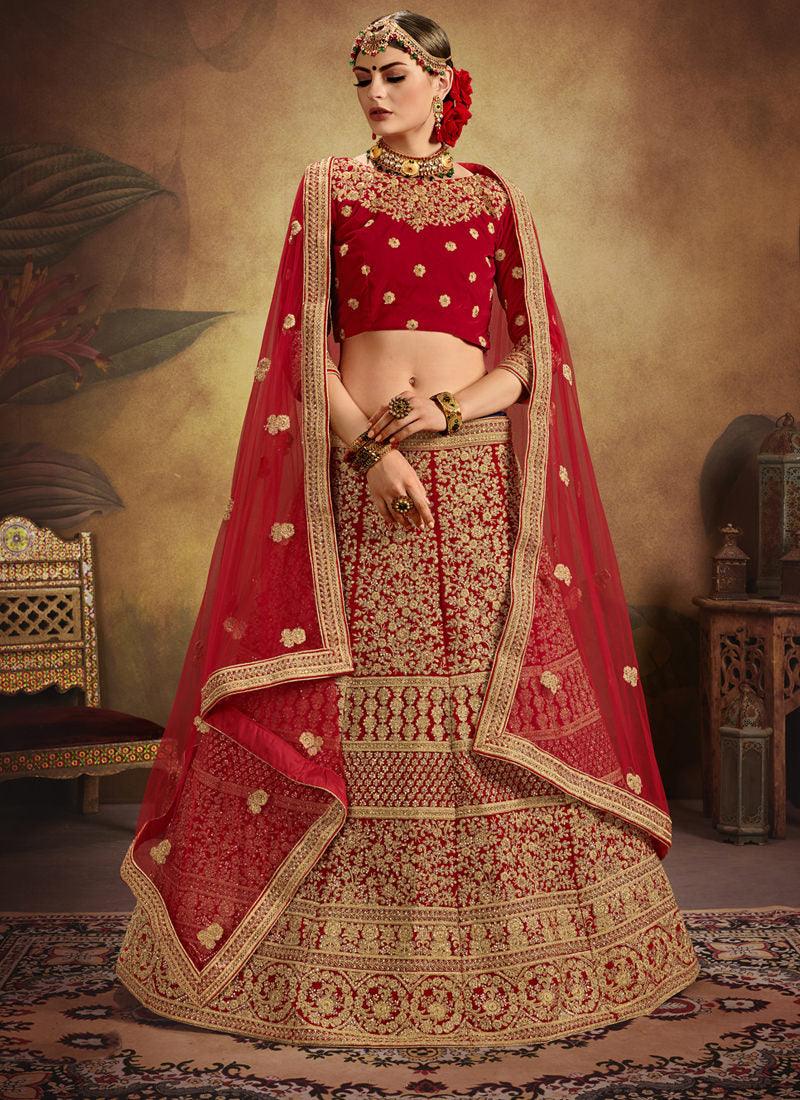 Bridesmaid Red Velvet Base Heavy Embroidered Lehenga Choli