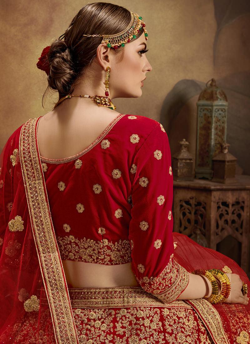 Bridesmaid Red Velvet Base Heavy Embroidered Lehenga Choli